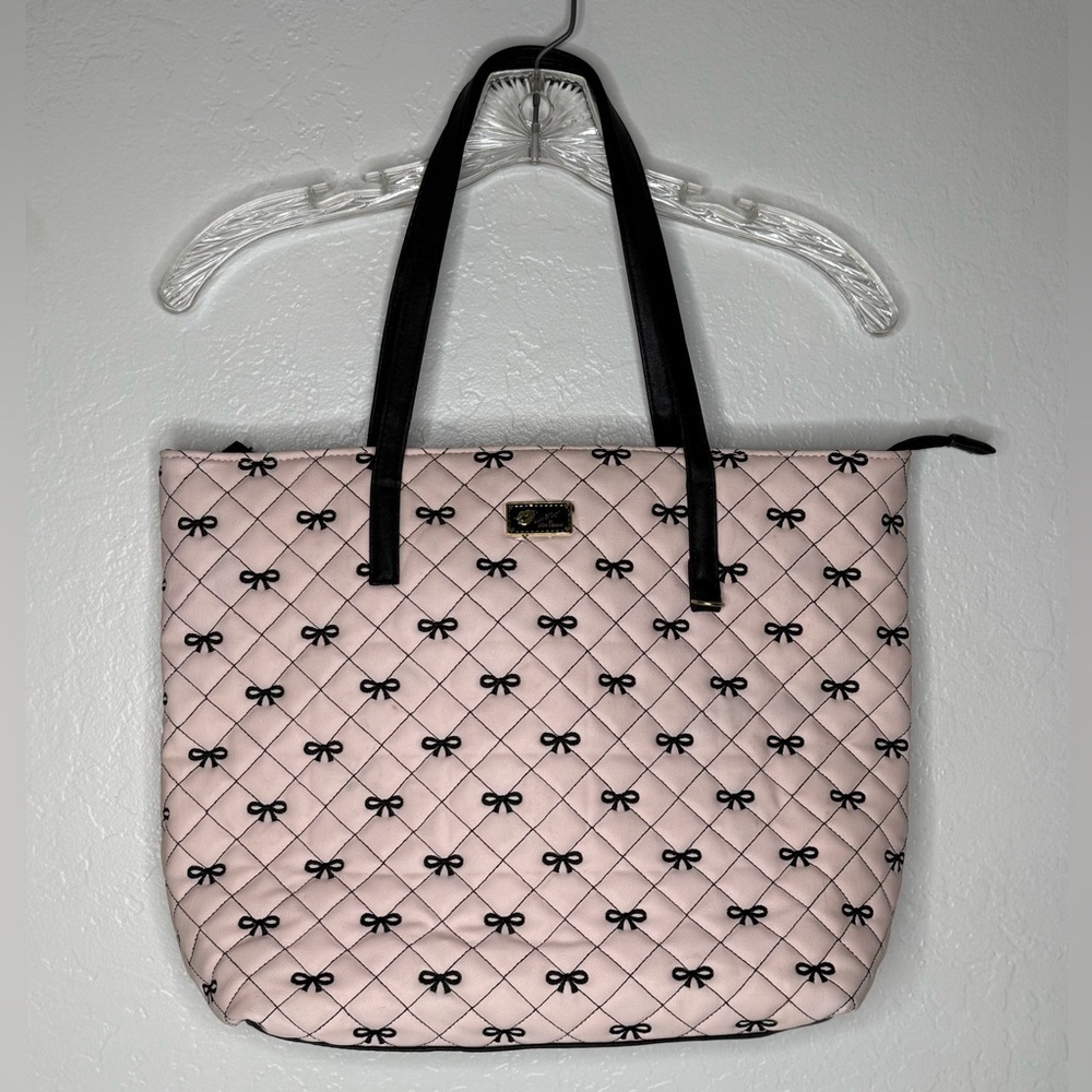Luv Betsey By Betsey Johnson Pink Black Large Bag Bows Tote‎ Quilted Y2K Quirky